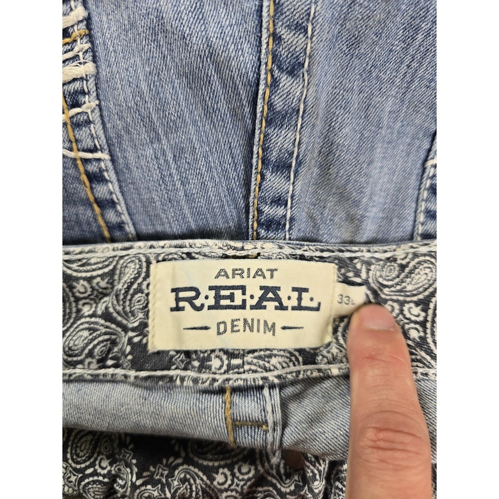 Ariat REAL Jeans Womens 33L Blue Mid Rise Bootcut Embroidered Denim Western - Picture 3 of 14